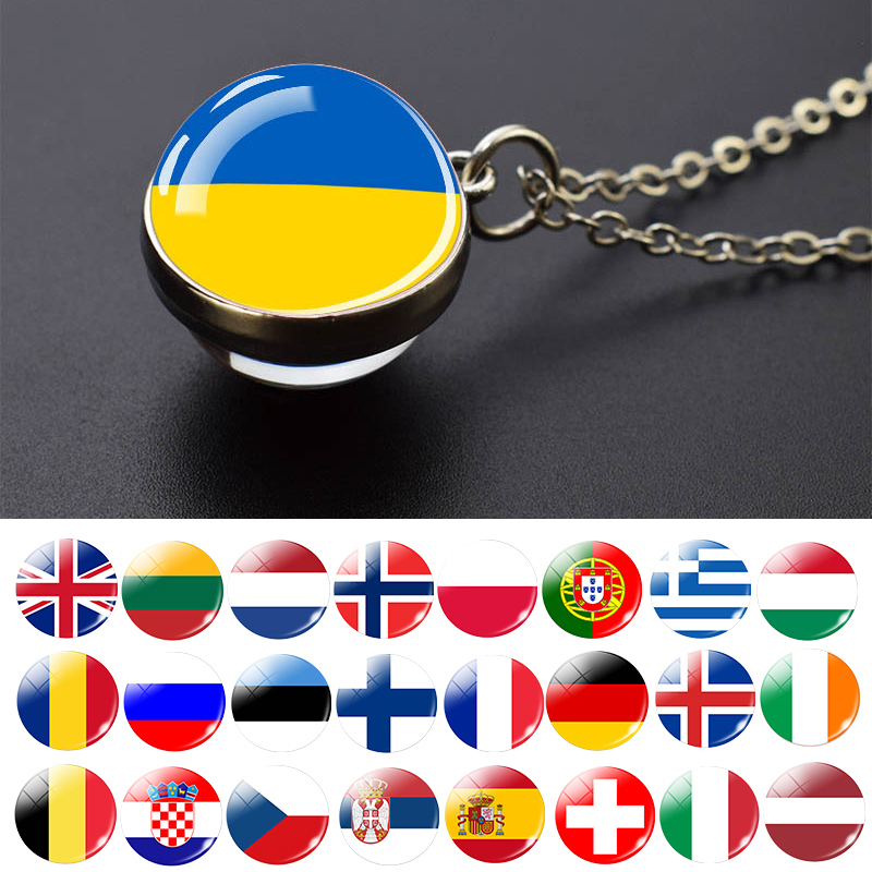 Table Tennis France - Europe Countries Flag Glass Ball Necklace